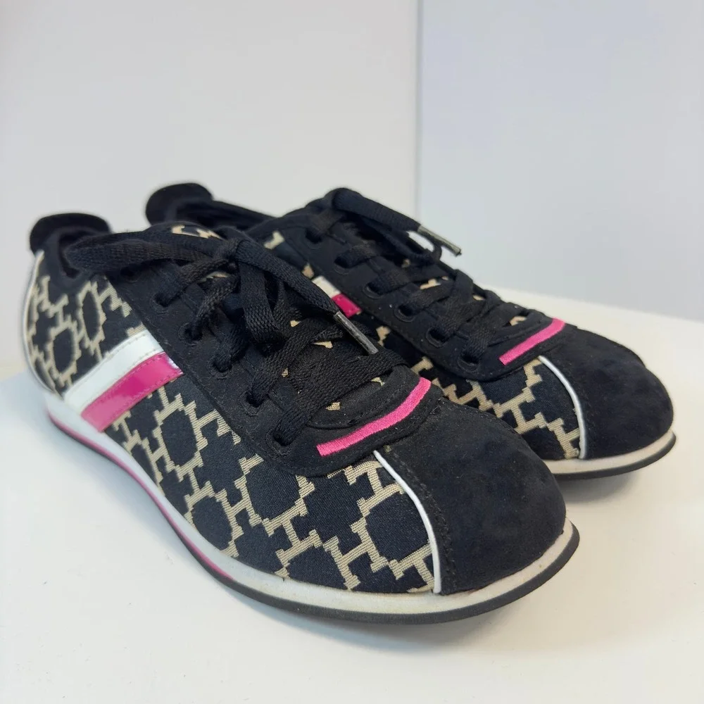 Tommy Hilfiger TWPRINCESS Sneakers Womens 7M Black Pink Monogram Logo Lace Up